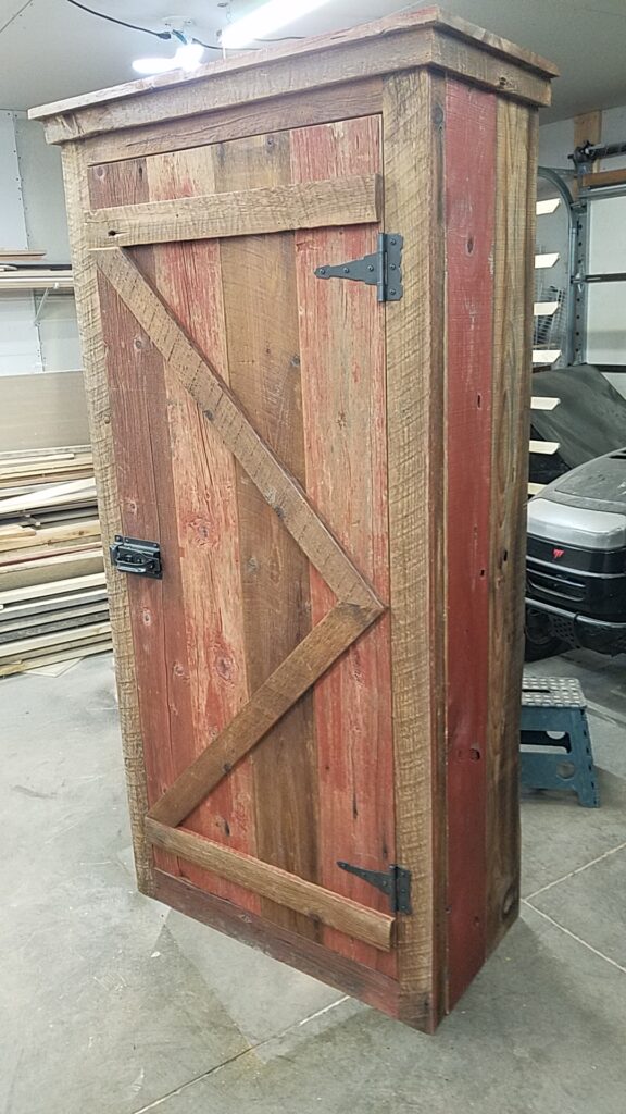 Custom built cabinet from restored wood
